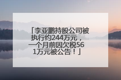 李亚鹏持股公司被执行约244万元，一个月前因欠税561万元被公告！