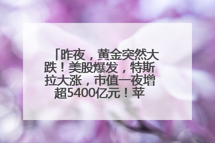 昨夜，黄金突然大跌！美股爆发，特斯拉大涨，市值一夜增超5400亿元！苹果传来大消息