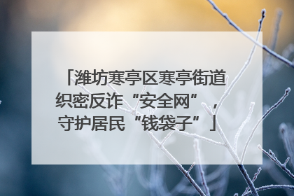 潍坊寒亭区寒亭街道织密反诈“安全网”，守护居民“钱袋子”