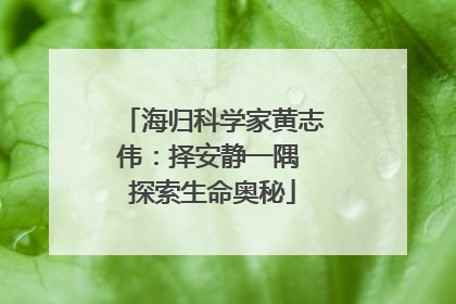 海归科学家黄志伟：择安静一隅 探索生命奥秘